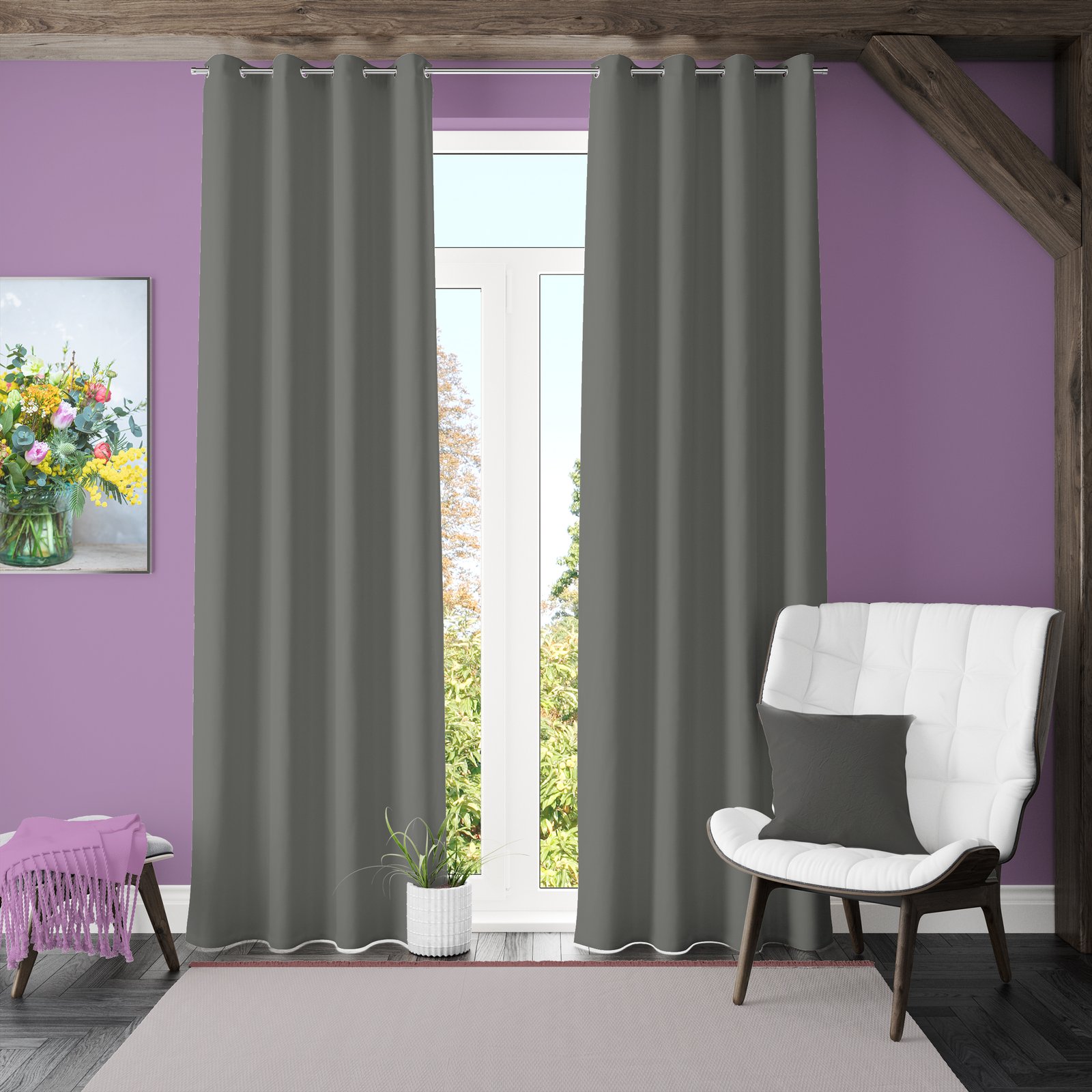 Ptextil - Готова завеса блекаут Сиво изкушение, С перделък Готова завеса блекаут Сиво изкушение, С перделък
