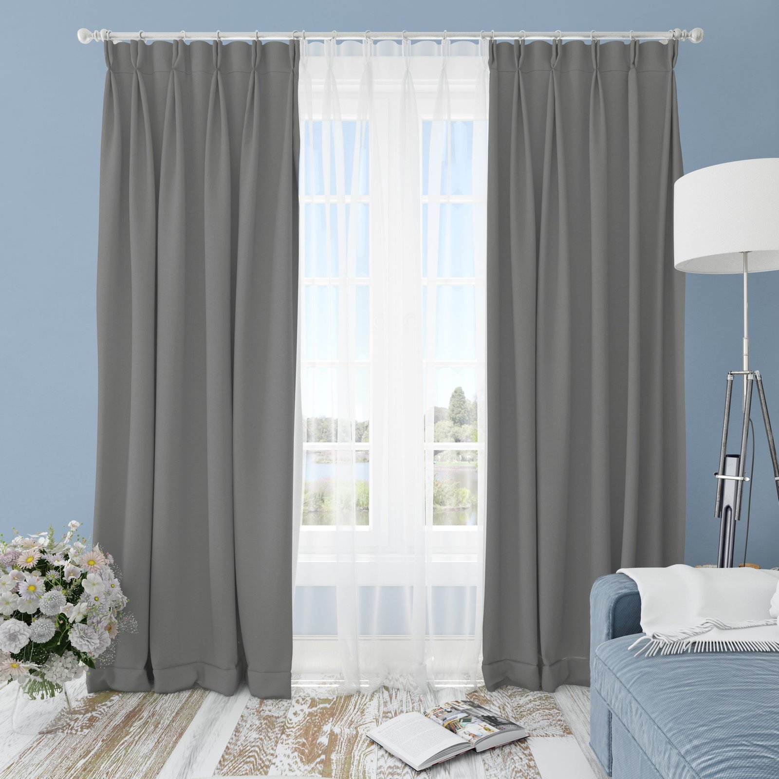 Ptextil - Готова завеса Блекаут Сив, С перделък Готова завеса Блекаут Сив, С перделък