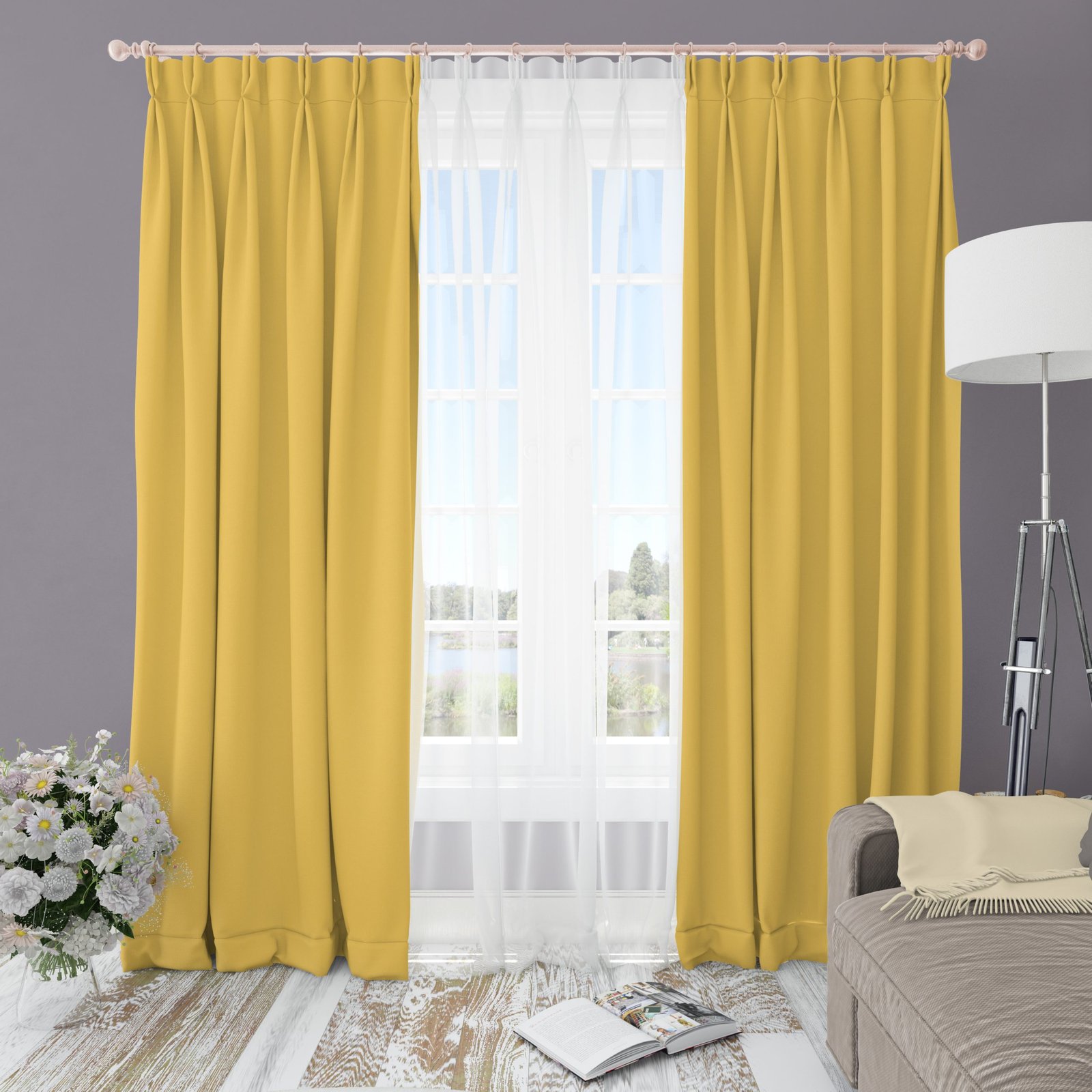 Ptextil - Готова завеса Блекаут Горчица, С перделък Блекаут Горчица, плътна завеса двулицева