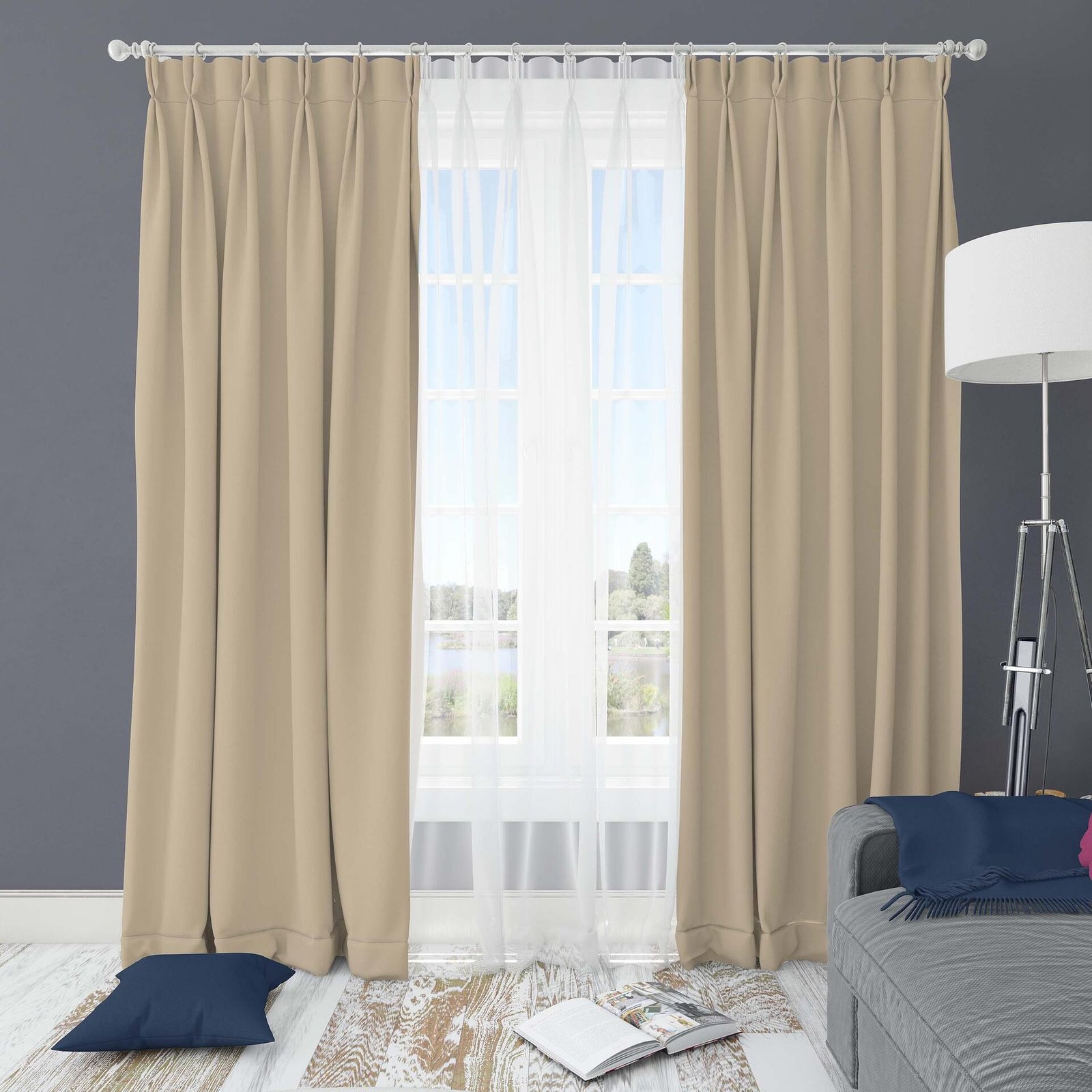 Ptextil - Готова завеса Блекаут Бежов, С перделък Плътна завеса Блекаут Екрю