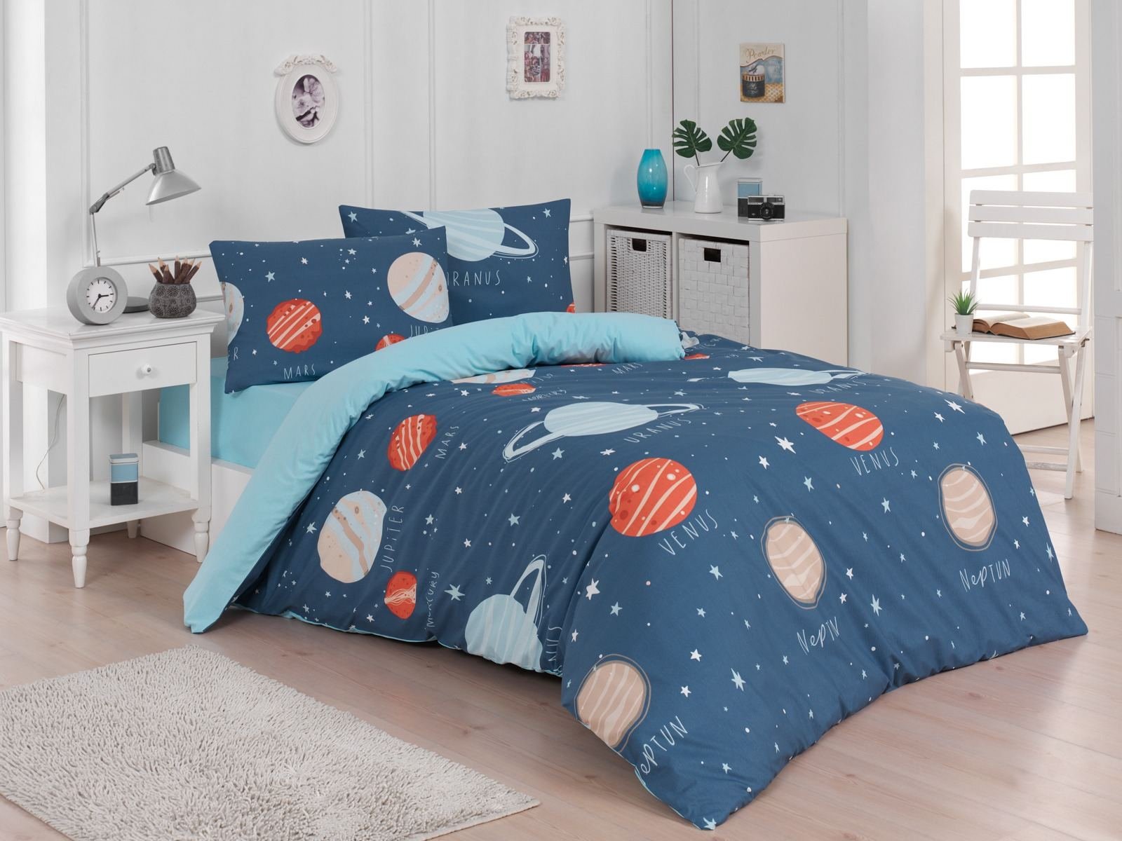 Ptextil - Спален комплект "Синя галактика" Ранфорс, 100% памук Спален комплект "Галактика" Ранфорс