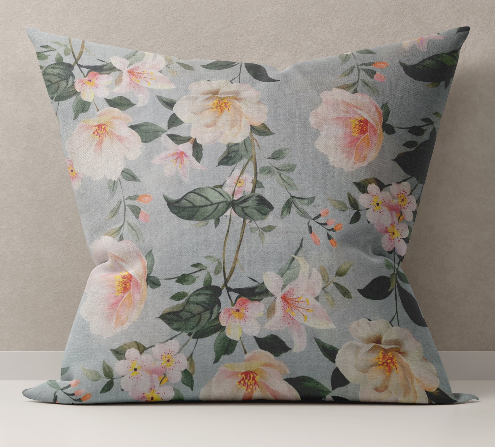 Ptextil - Декоративна калъфка Розови цветя, 45х45 см. Декоративна калъфка Розови цветя